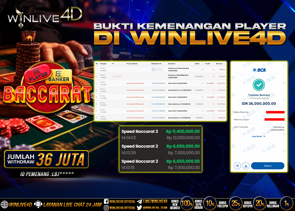 WINLIVE4D JACKPOT LIVE CASINO BACCARAT Rp.36.000.000
