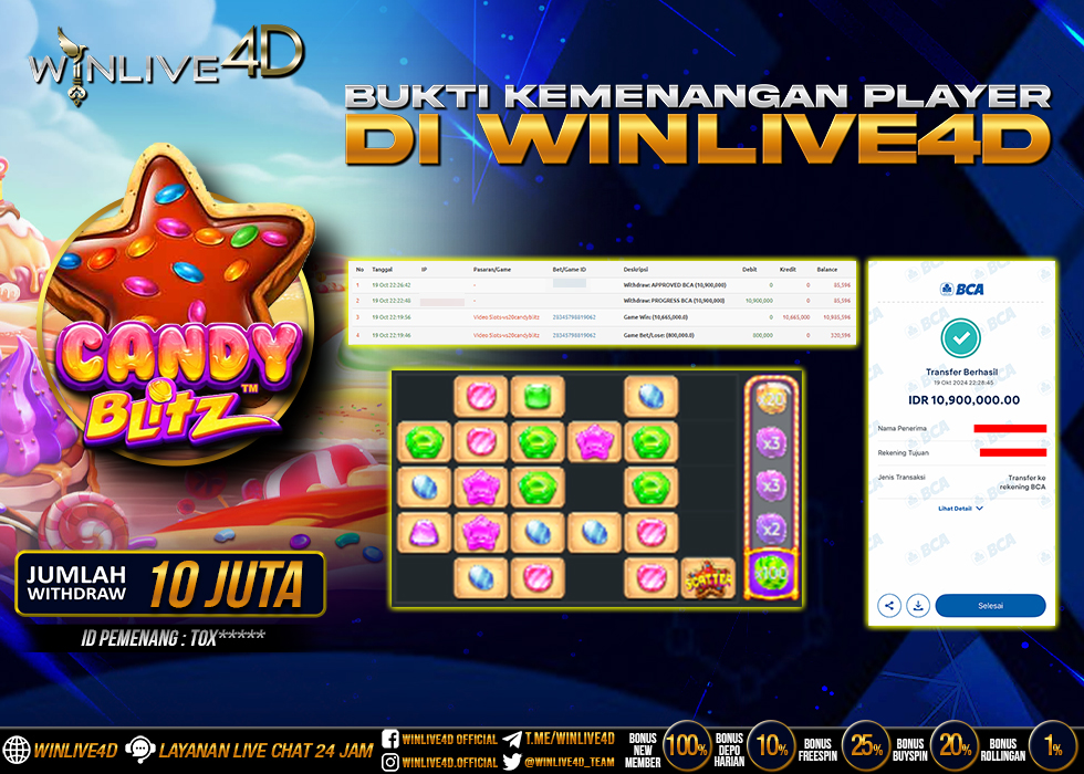 WINLIVE4D JACKPOT SLOT CANDY BLITZ RP.10.900.000