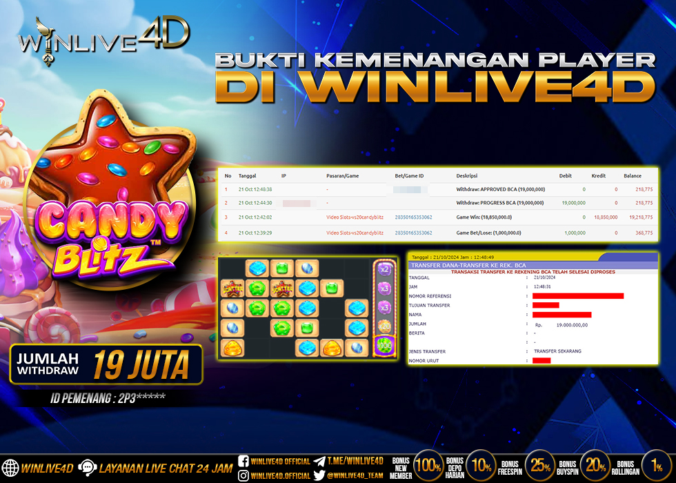 WINLIVE4D JACKPOT SLOT CANDY BLITZ RP.19.000.000