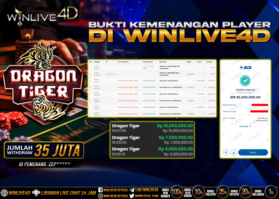 WINLIVE4D JACKPOT LIVE CASINO DRAGON TIGER.,- LUNAS