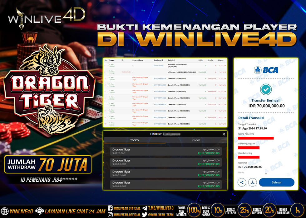 WINLIVE4D JACKPOT LIVE CASINO DRAGON TIGER