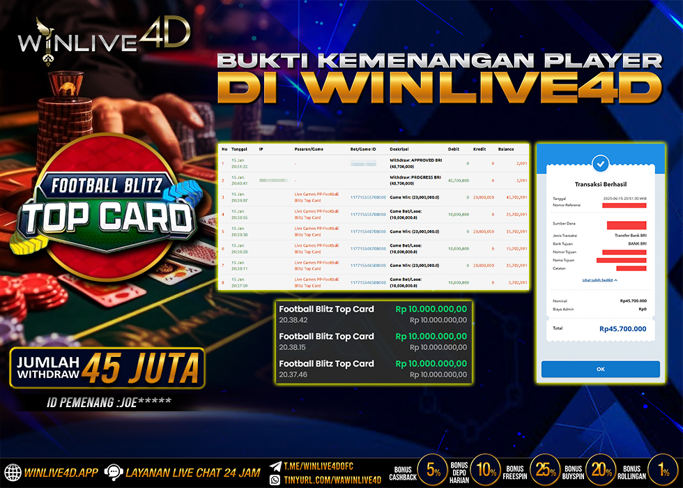 WINLIVE4D JACKPOT LIVE CASINO FOOTBALL BLITZ TOP CARD