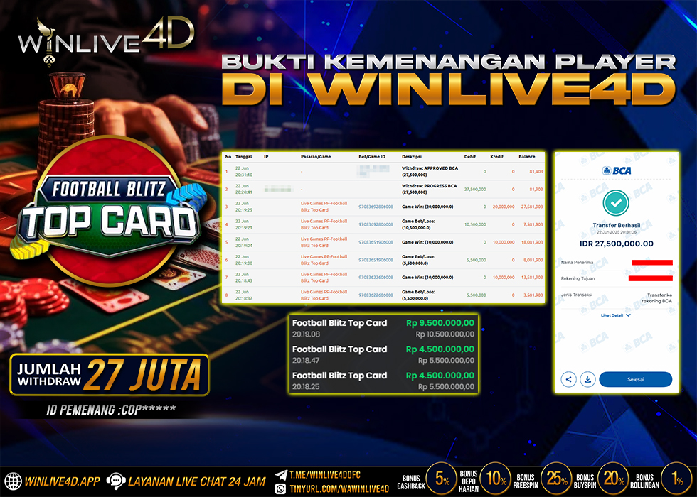 WINLIVE4D JACKPOT LIVE CASINO FOOTBALL BLITZ TOP CARD
