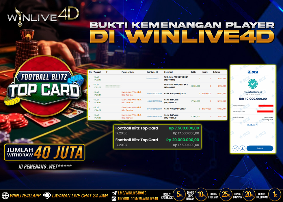 WINLIVE4D JACKPOT LIVE CASINO FOOTBALL BLITZ TOP CARD