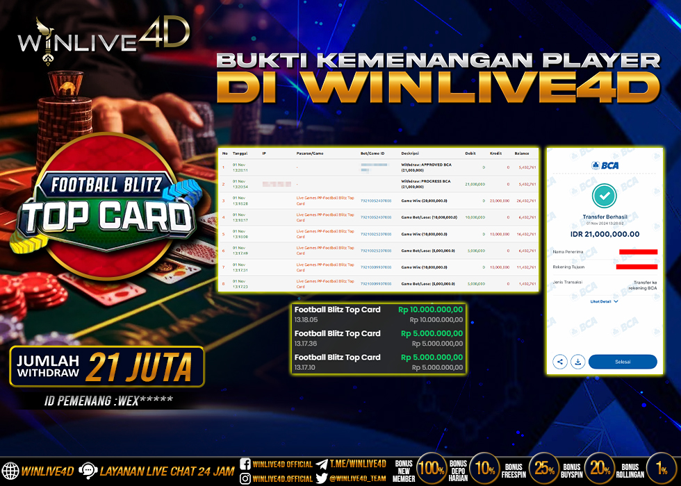WINLIVE4D JACKPOT LIVE CASINO FOOTBALL BLITZ TOP CARD