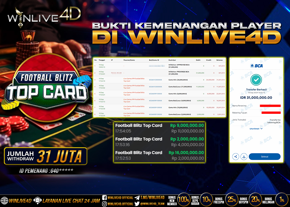 WINLIVE4D JACKPOT LIVE CASINO FOOTBALL BLITZ TOP CARD