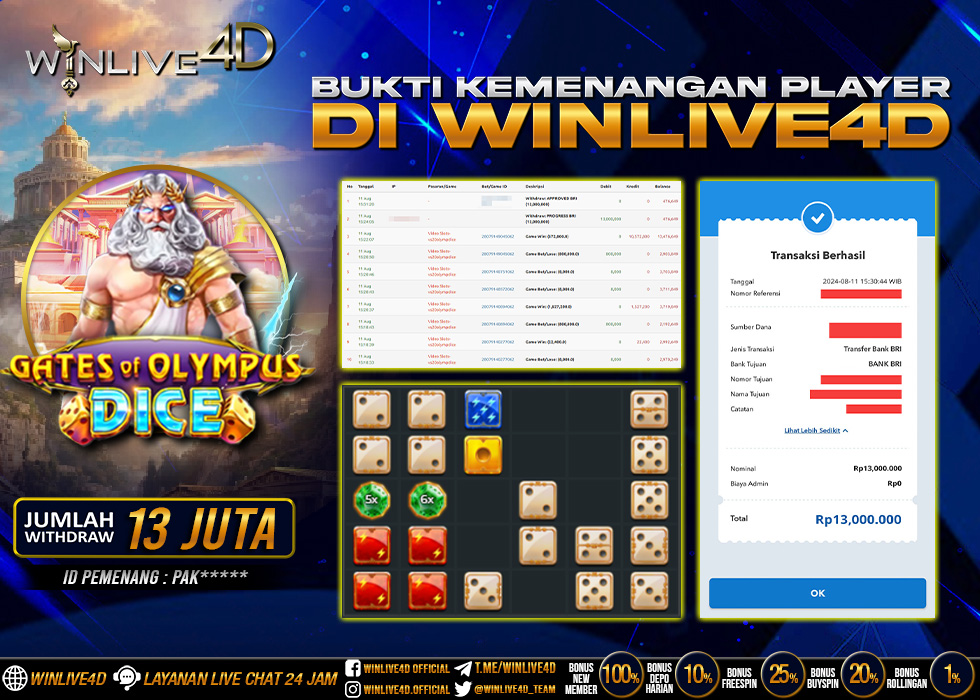 WINLIVE4D JACKPOT GATES OF OLYMPUS DICE