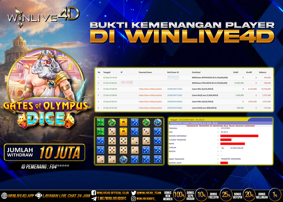 WINLIVE4D JACKPOT GATES OF OLYMPUS DICE RP.10.000.000
