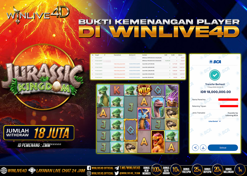 WINLIVE4D JACKPOT SLOT JURASSIC KINGDOM RP.18.000.000