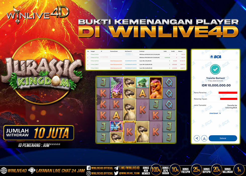 WINLIVE4D JACKPOT SLOT JURASSIC KINGDOM RP.10.000.000