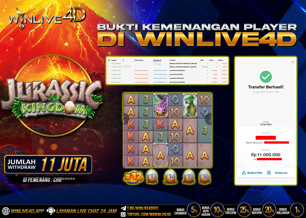 WINLIVE4D JACKPOT SLOT JURASSIC KINGDOM RP.11.000.000
