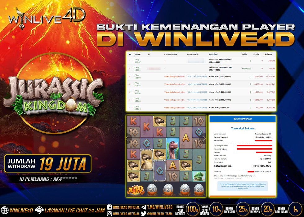 WINLIVE4D JACKPOT SLOT JURASSIC KINGDOM RP.19.000.000