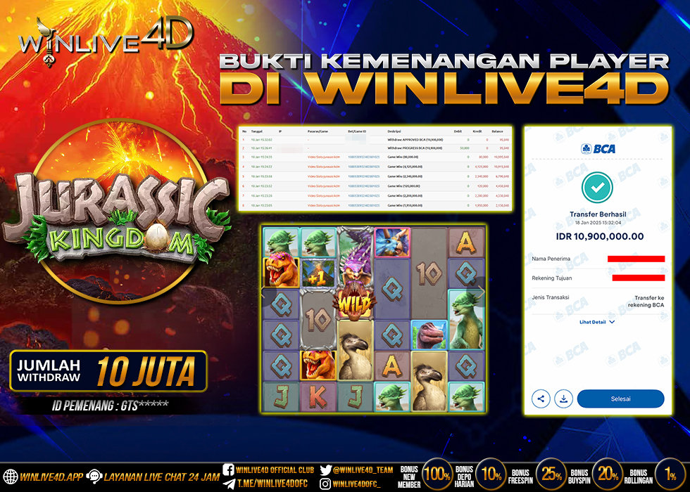 WINLIVE4D JACKPOT SLOT JURASSIC KINGDOM RP.10.900.000