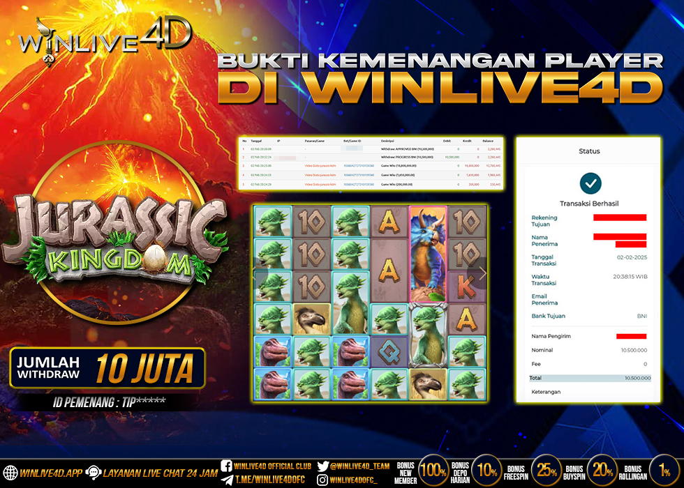 WINLIVE4D JACKPOT SLOT JURASSIC KINGDOM RP.10.500.000