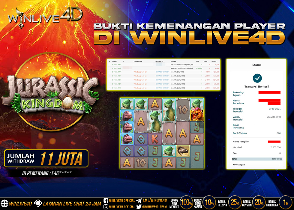 WINLIVE4D JACKPOT SLOT JURASSIC KINGDOM RP.11.500.000