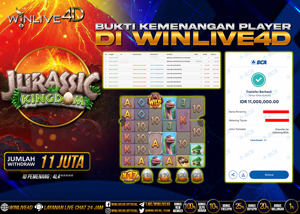 WINLIVE4D JACKPOT SLOT JURASSIC KINGDOM RP.18.000.000