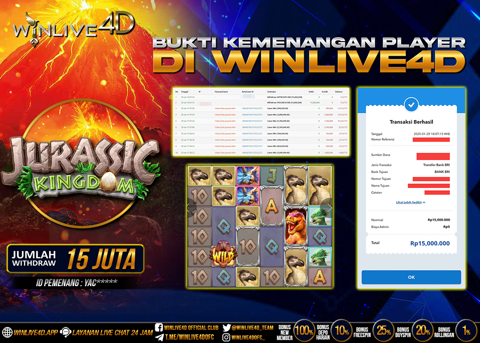 WINLIVE4D JACKPOT SLOT JURASSIC KINGDOM RP.15.000.000