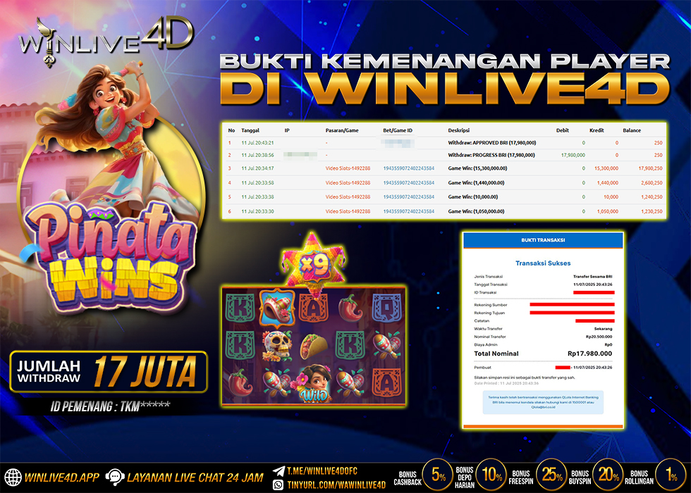WINLIVE4D JACKPOT SLOT PINATA WINS