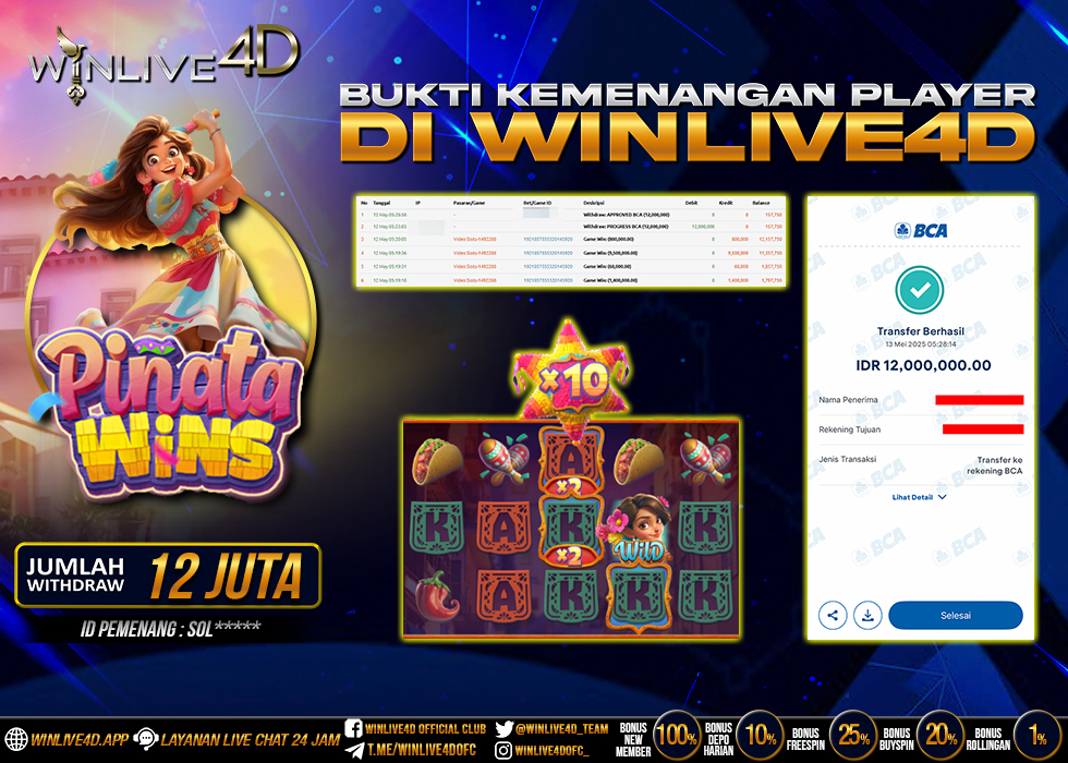 WINLIVE4D JACKPOT SLOT PINATA WINS