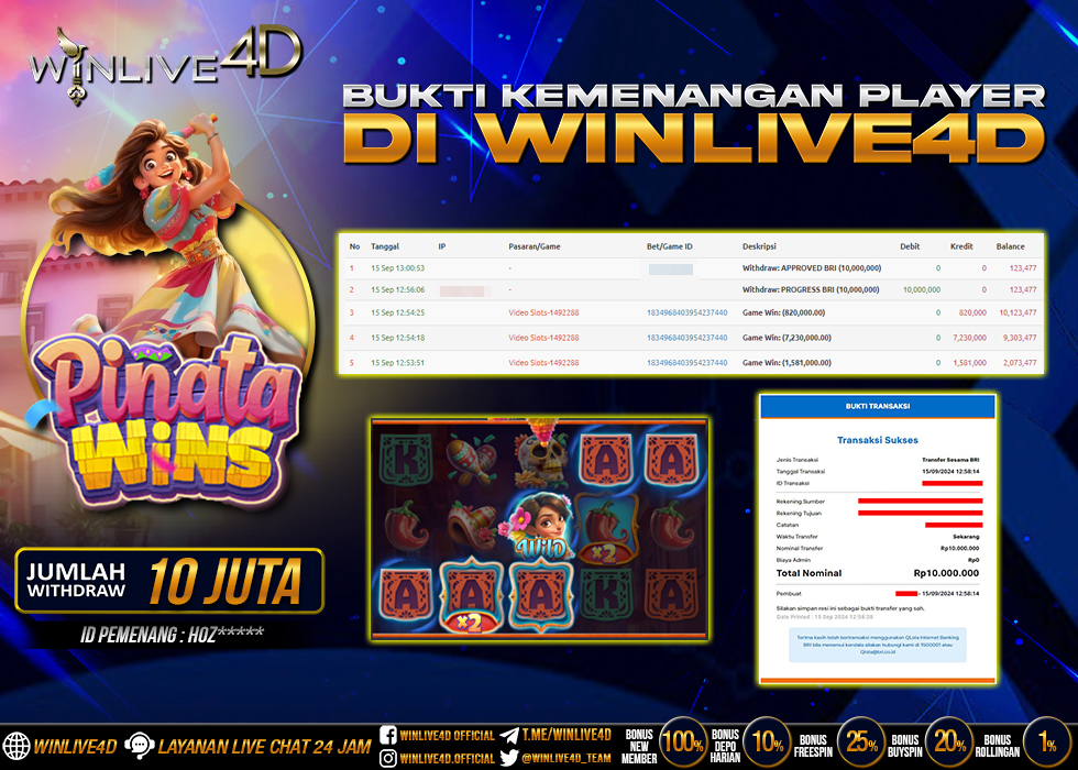 WINLIVE4D JACKPOT SLOT PINATA WINS