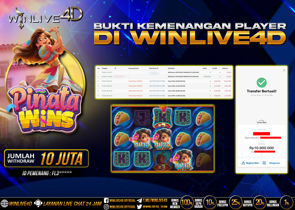 WINLIVE4D JACKPOT SLOT PINATA WINS