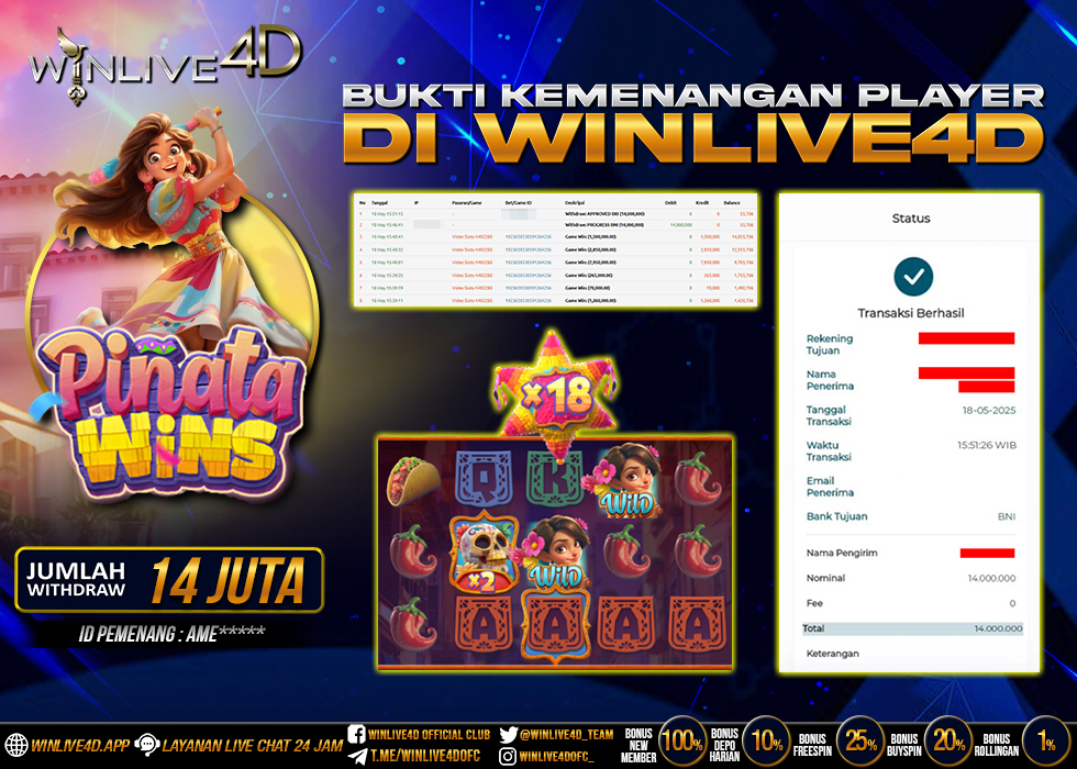 WINLIVE4D JACKPOT SLOT PINATA WINS