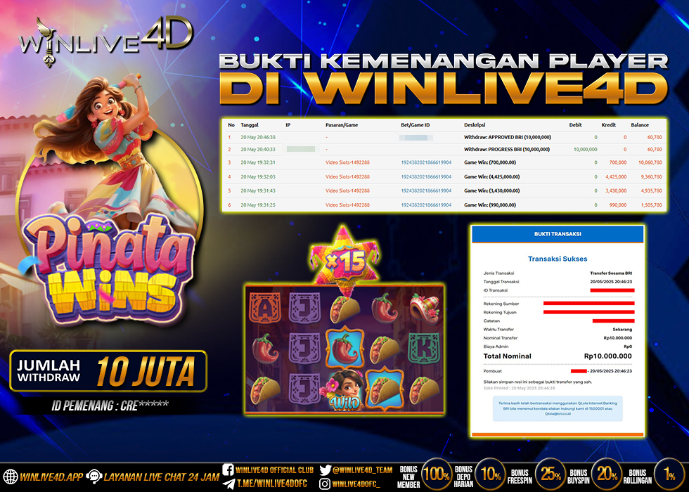 WINLIVE4D JACKPOT SLOT PINATA WINS