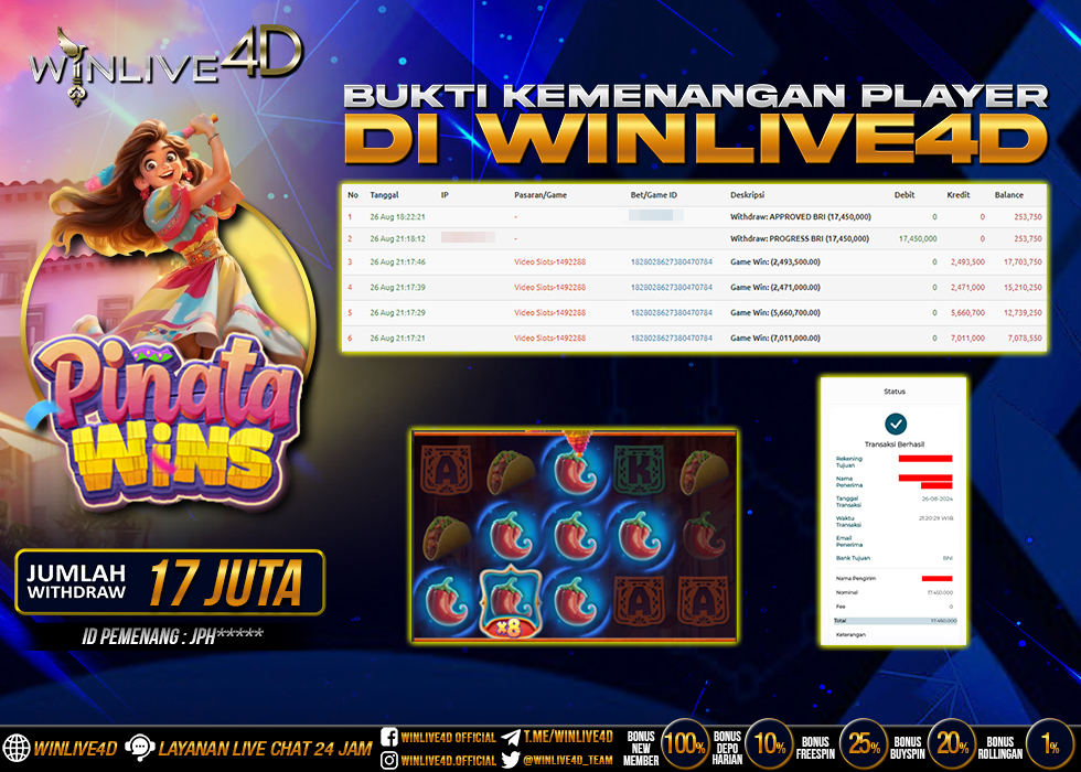 WINLIVE4D JACKPOT SLOT PINATA WINS