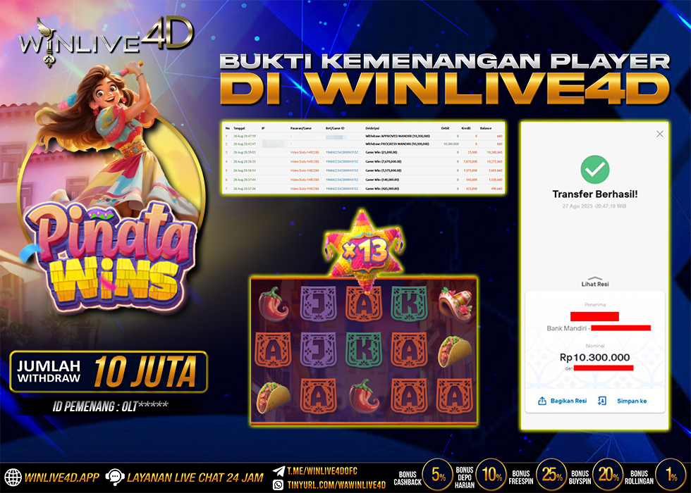 WINLIVE4D JACKPOT SLOT PINATA WINS