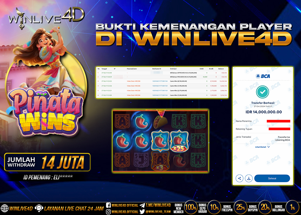 WINLIVE4D JACKPOT SLOT PINATA WINS