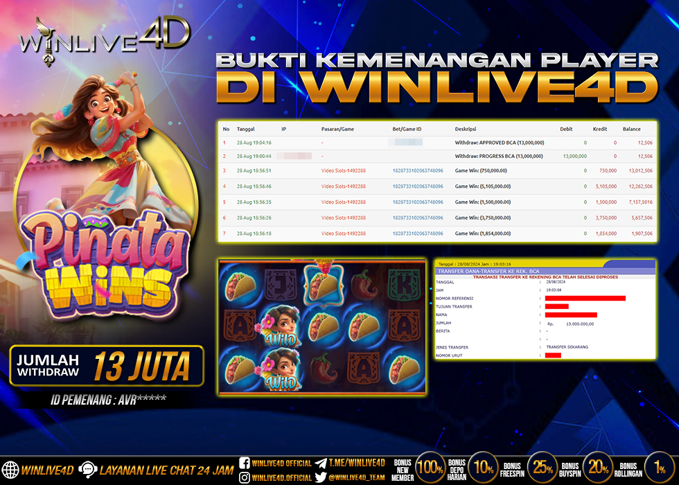 WINLIVE4D JACKPOT SLOT PINATA WINS