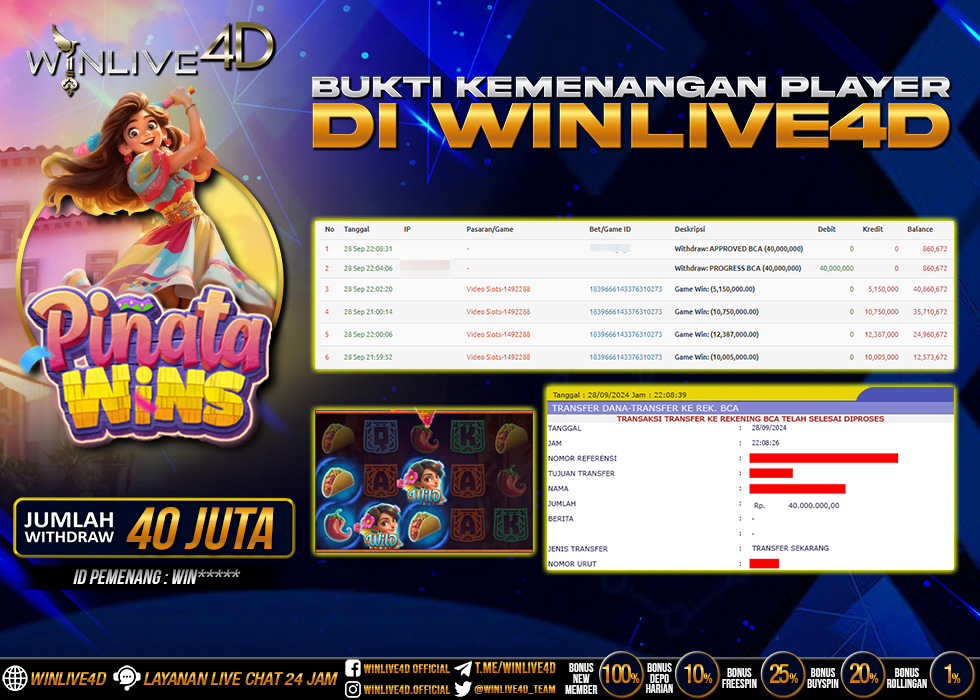WINLIVE4D JACKPOT SLOT PINATA WINS