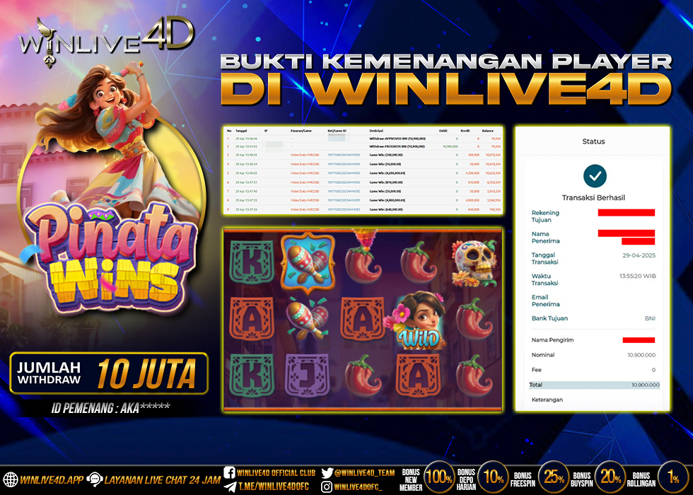 WINLIVE4D JACKPOT SLOT PINATA WINS