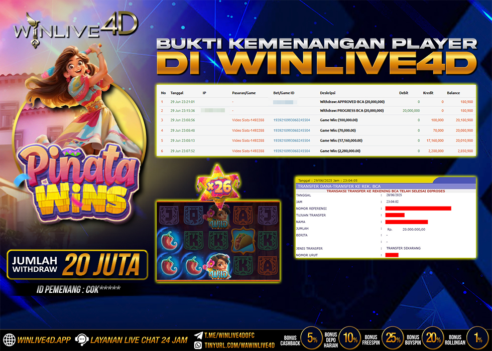 WINLIVE4D JACKPOT SLOT PINATA WINS