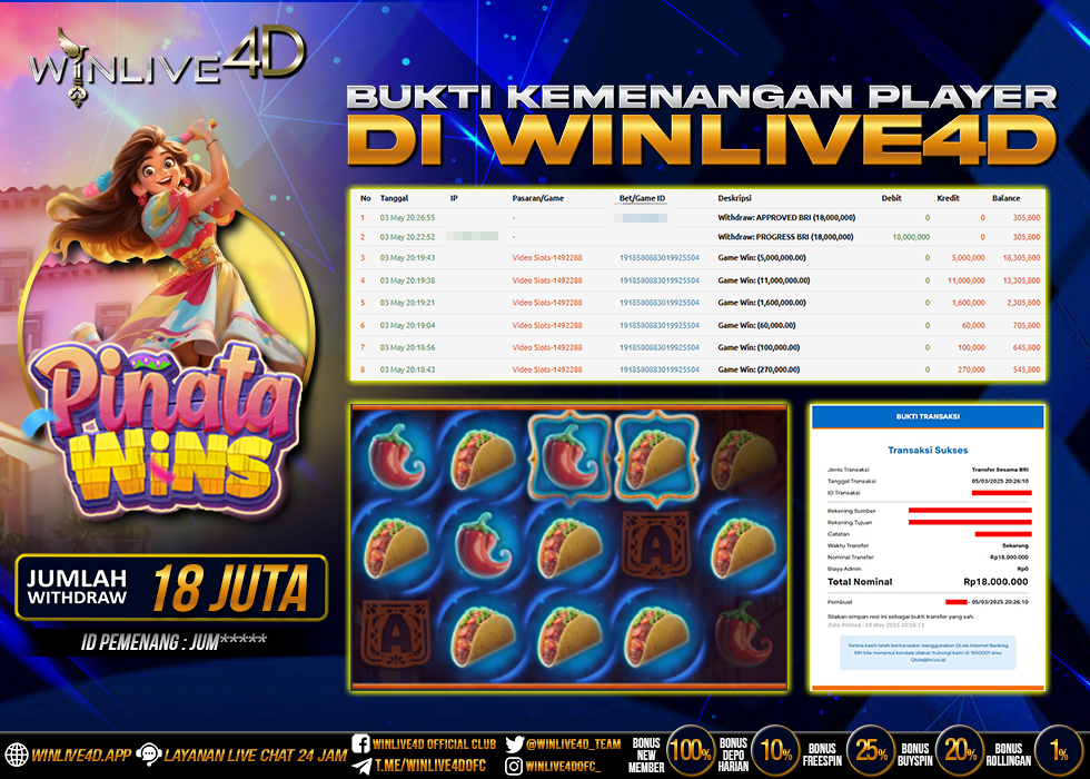 WINLIVE4D JACKPOT SLOT PINATA WINS