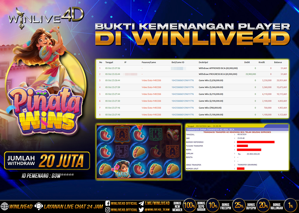 WINLIVE4D JACKPOT SLOT PINATA WINS