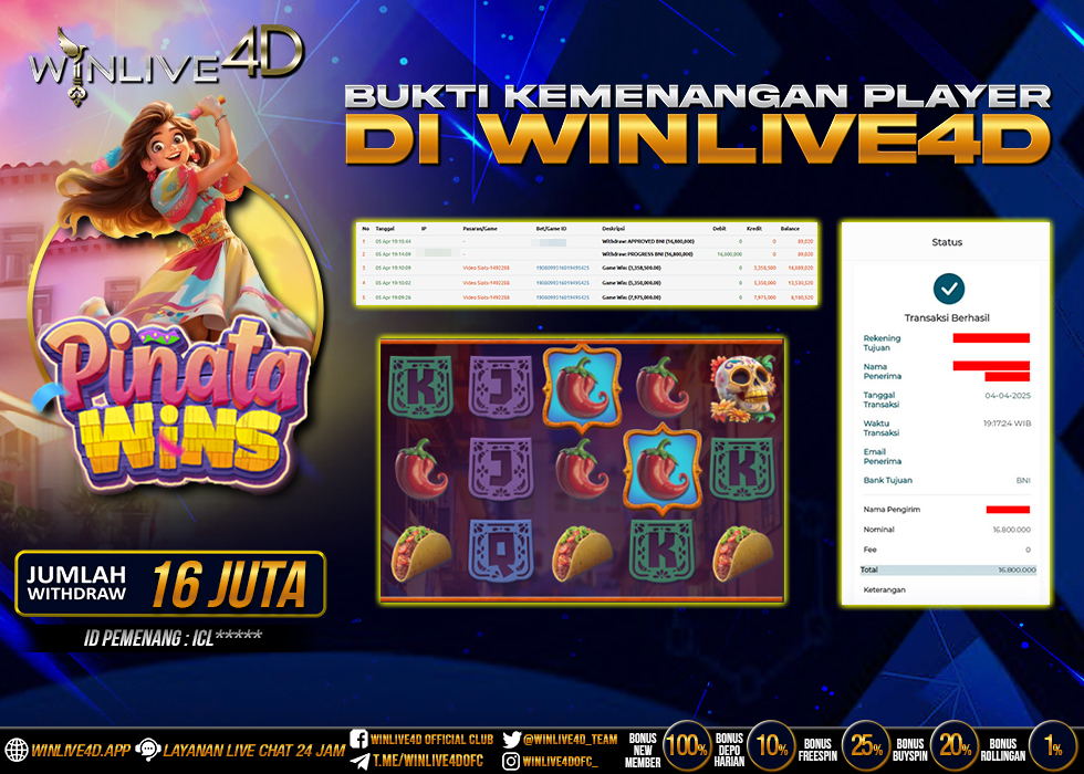 WINLIVE4D JACKPOT SLOT PINATA WINS