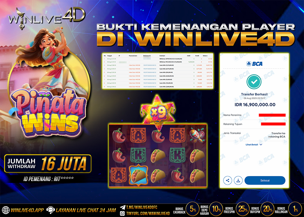 WINLIVE4D JACKPOT SLOT PINATA WINS