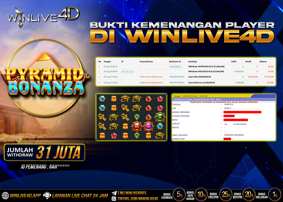 WINLIVE4D JACKPOT SLOT PYRAMID BONANZA