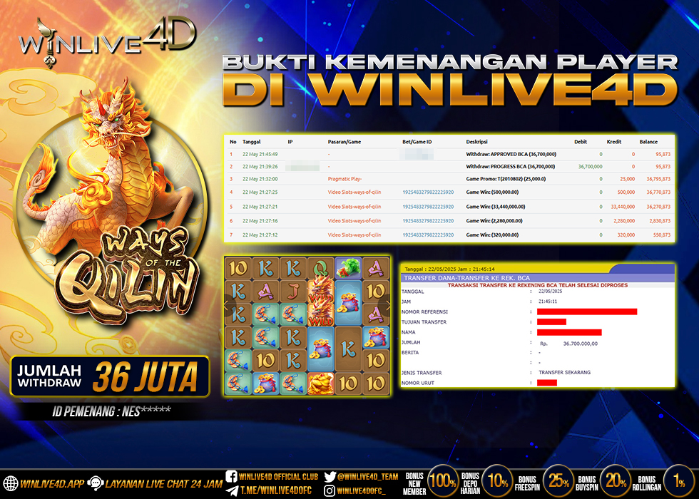 WINLIVE4D JACKPOT SLOT WAYS OF THE QILIN