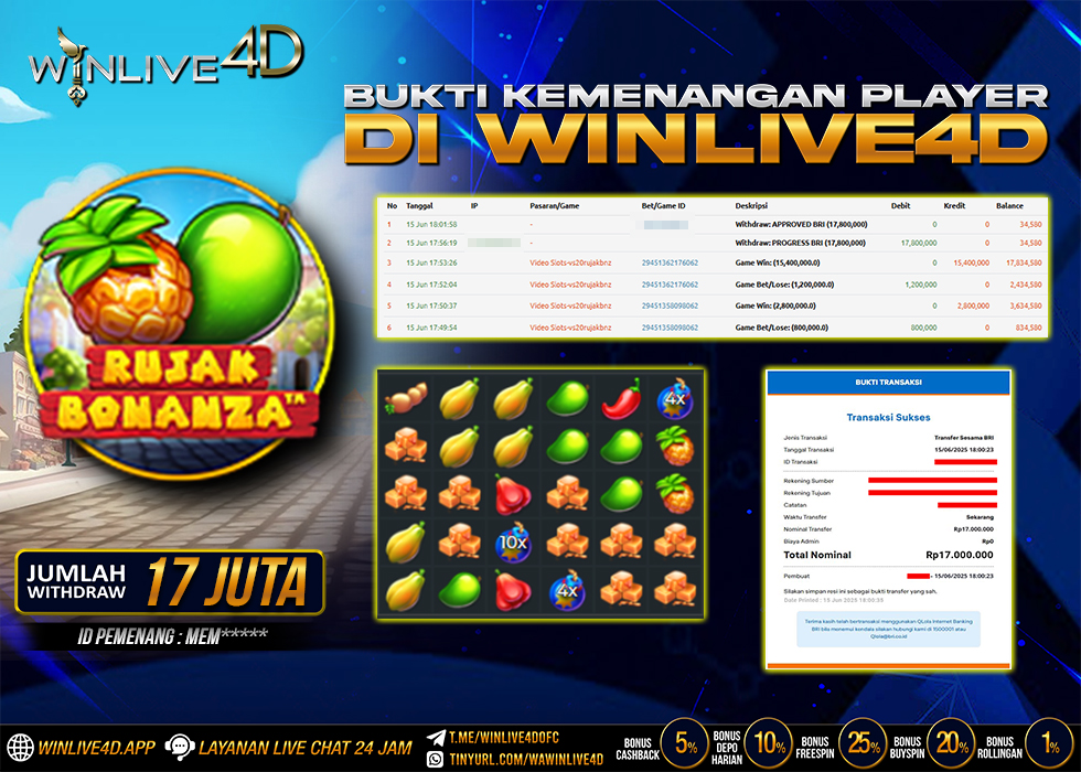 WINLIVE4D JACKPOT SLOT RUJAK BONANZA