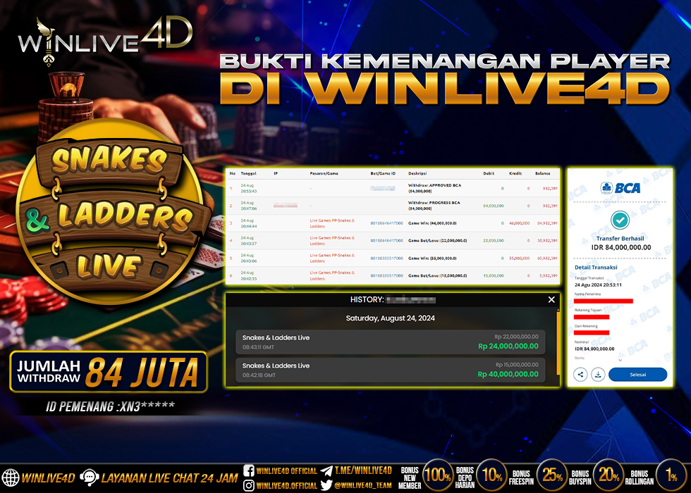 WINLIVE4D JACKPOT LIVE CASINO SNAKES & LADDERS LIVE