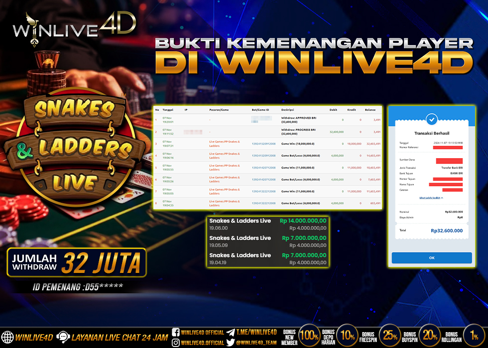 WINLIVE4D JACKPOT LIVE CASINO SNAKES & LADDERS LIVE