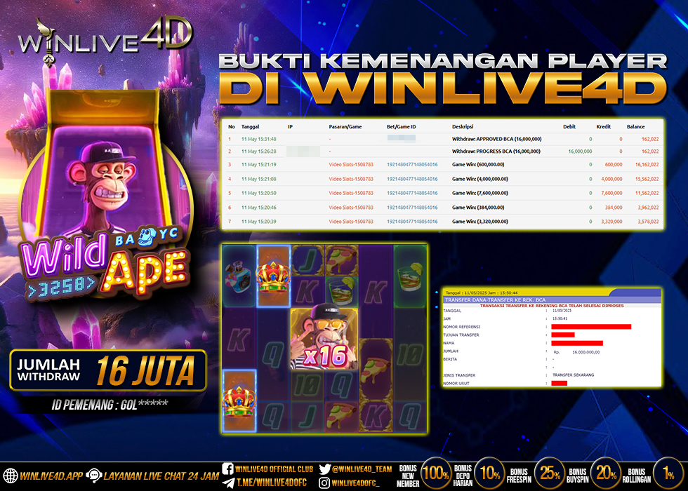 WINLIVE4D JACKPOT SLOT WILD APE