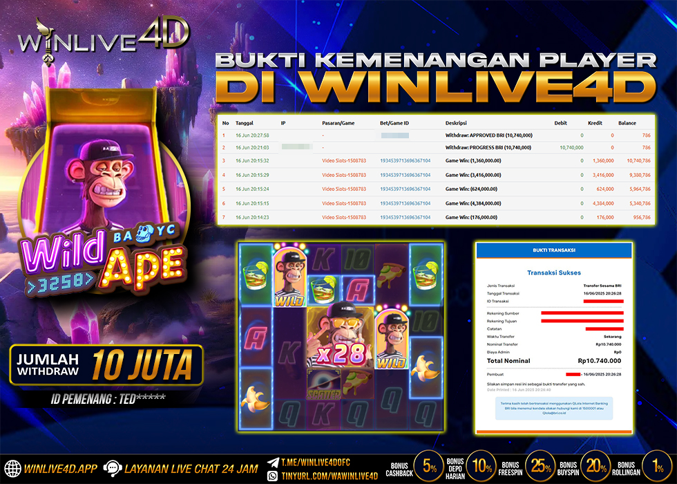 WINLIVE4D JACKPOT SLOT WILD APE