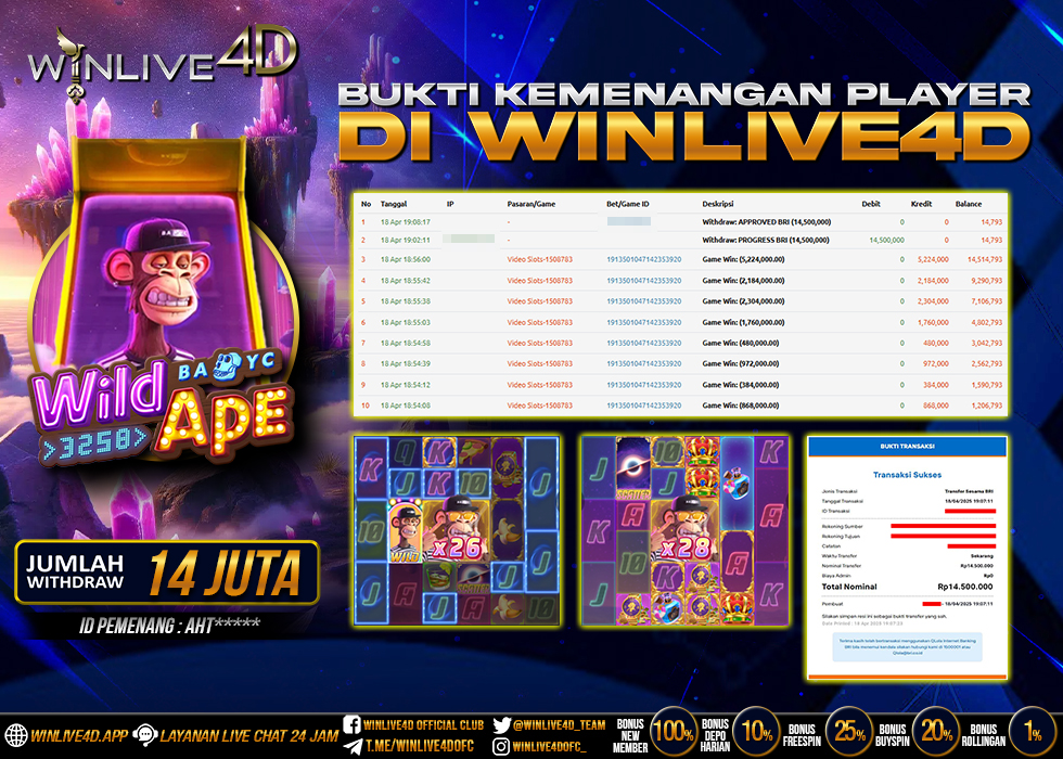 WINLIVE4D JACKPOT SLOT WILD APE