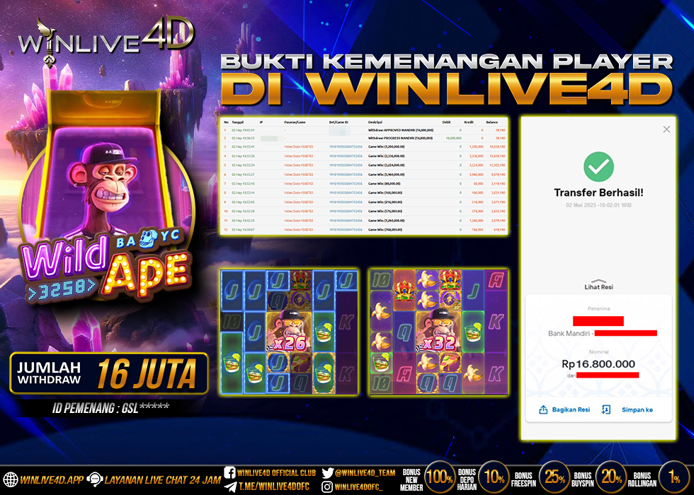 WINLIVE4D JACKPOT SLOT WILD APE