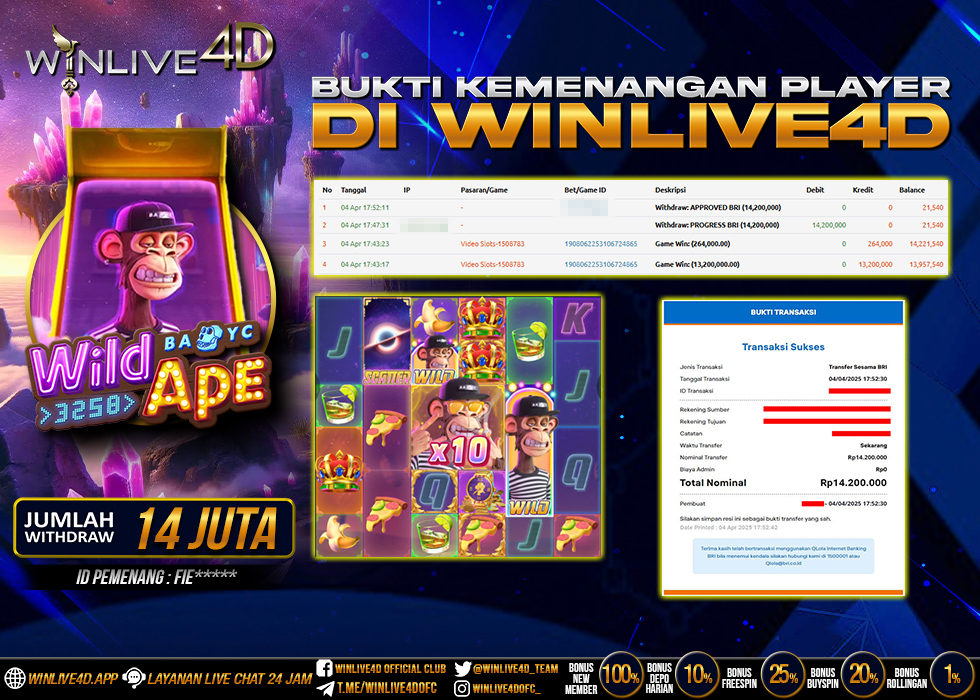 WINLIVE4D JACKPOT SLOT WILD APE