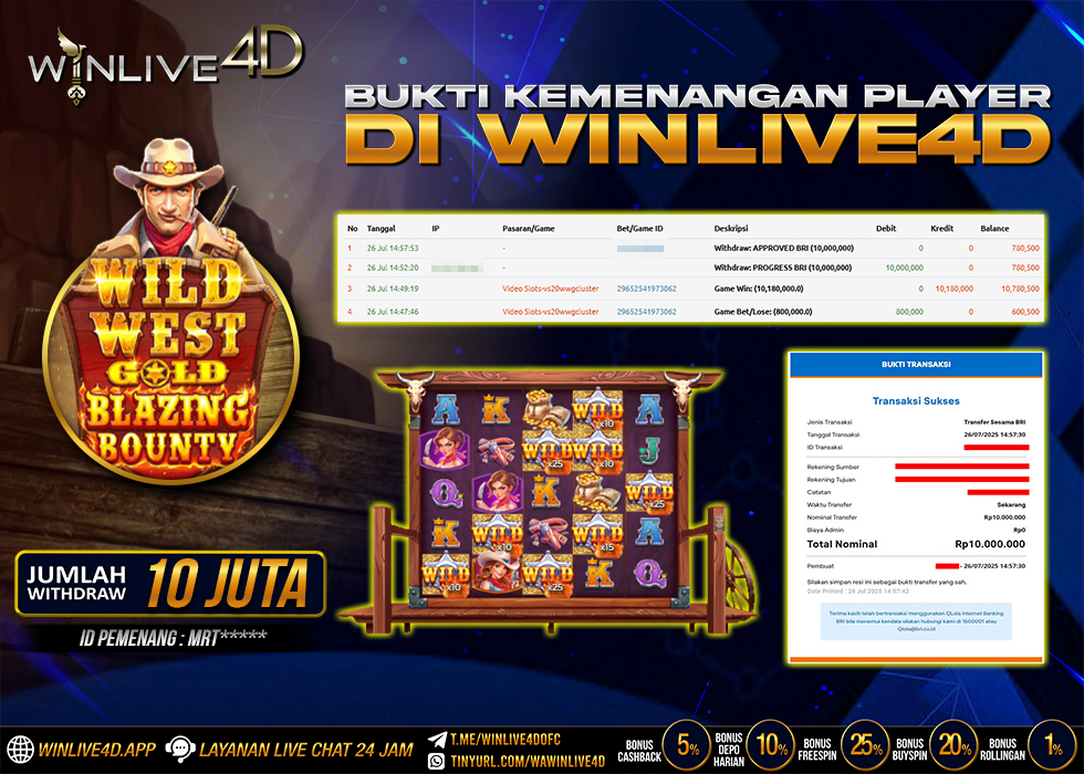 WINLIVE4D JACKPOT SLOT WILD WEST GOLD BLAZING BOUNTY