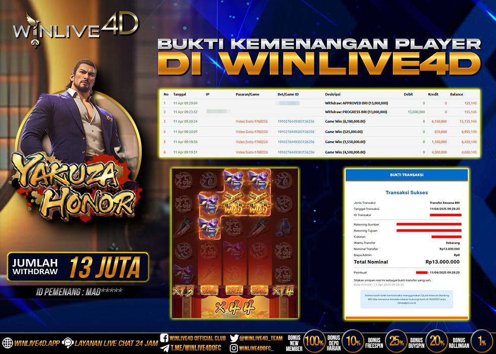 WINLIVE4D JACKPOT SLOT YAKUZA HONOR
